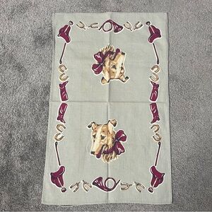 Vintage Fox Hound Dog With Bow Horse Shoe Tea Kitchen Towel Retro Kitschy